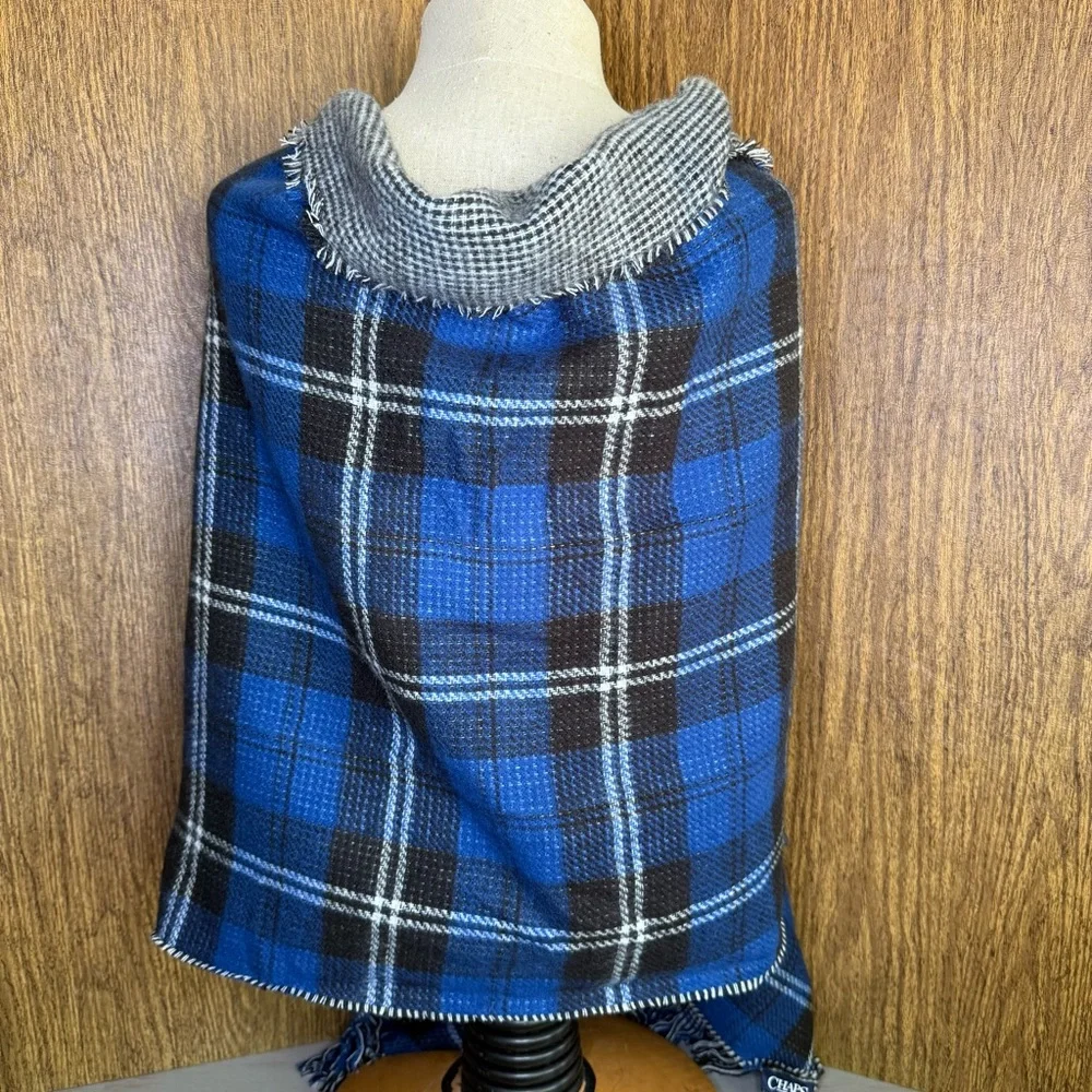 Chaps Oversized Reversible Scarf Plaid & Houndstooth Fringe‎ Winter Wrap 25x72